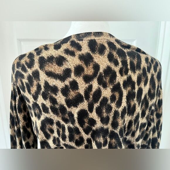 Michael Kors Leopard V-Neck Tunic Sweater M Brown Lightweight Layering Animal - Picture 2 of 10